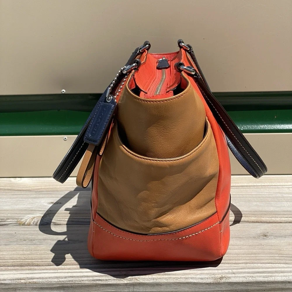 Coach Park Quilted Colorblock Carrie F24065 Vermillion Multi Leather Tote Bag